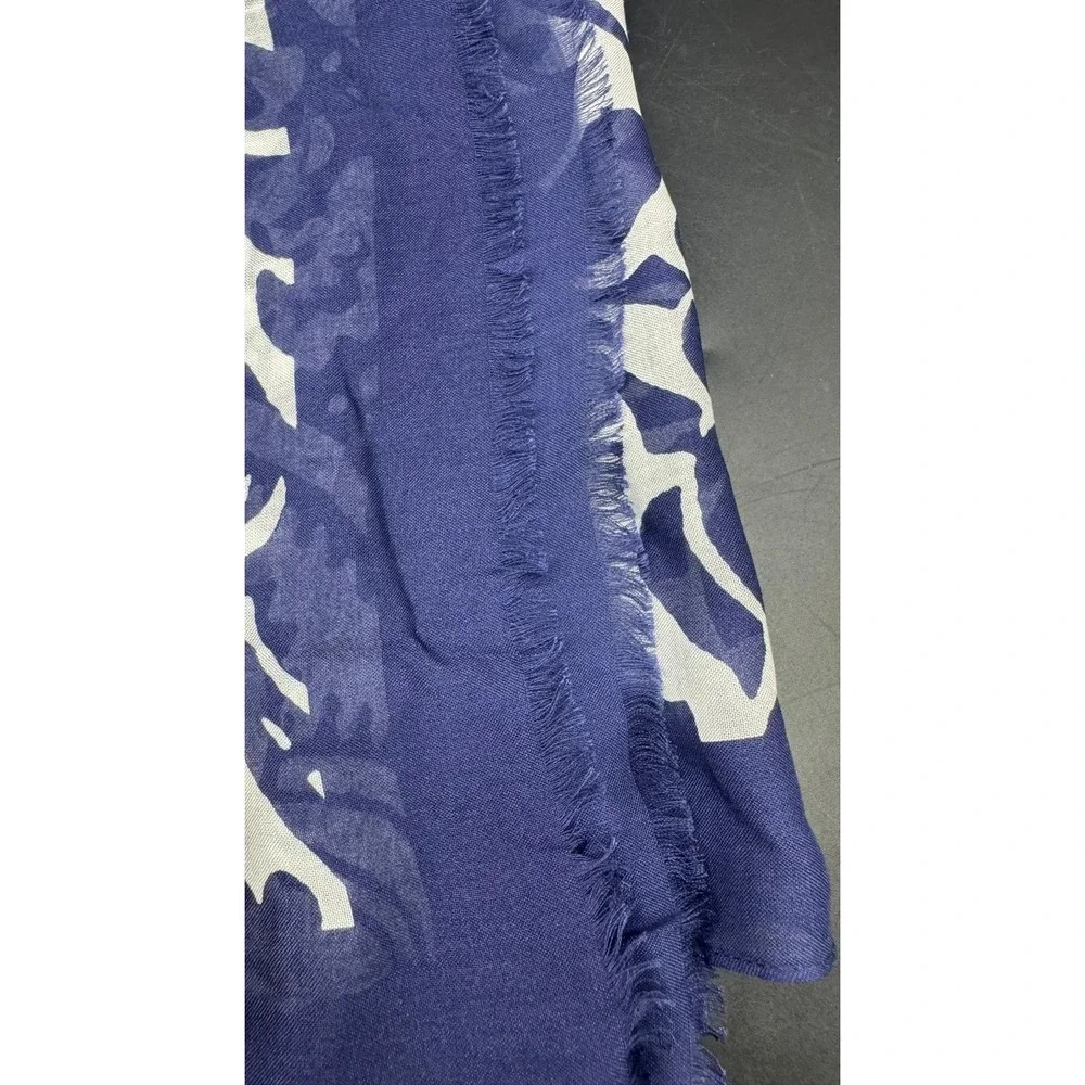 Talbots Navy Blue White Paisley Modal Eyelash Fringe Scarf 70